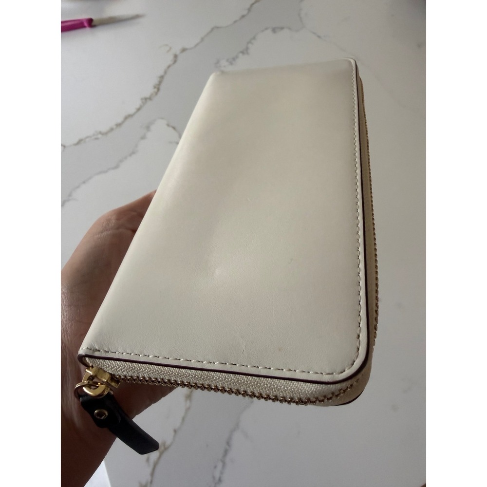 Kate Spade New York Bow Zip Around Continental Wallet Cream Brown Black Leather - Picture 12 of 14